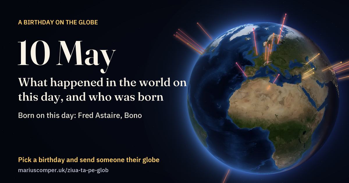 The Earth on 10 May, with the rays of the day’s events