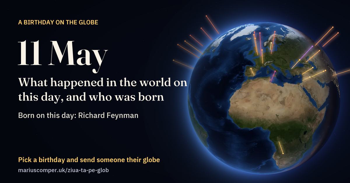 The Earth on 11 May, with the rays of the day’s events