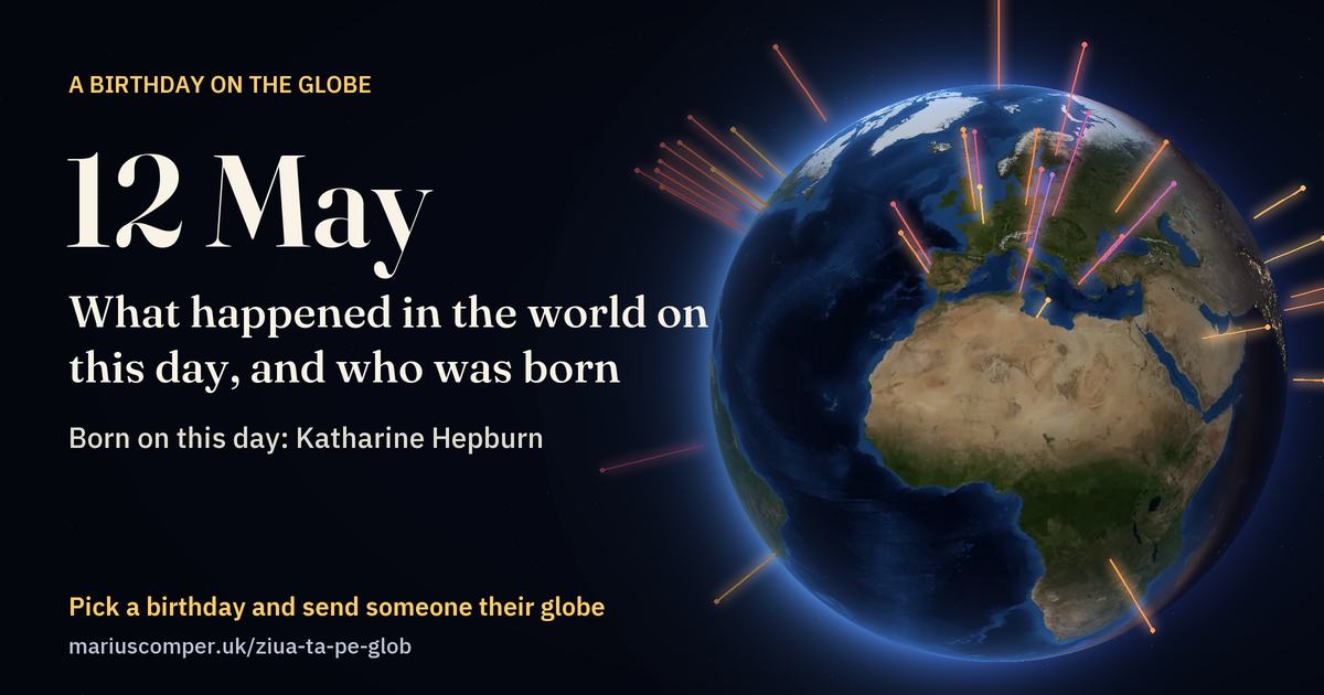 The Earth on 12 May, with the rays of the day’s events