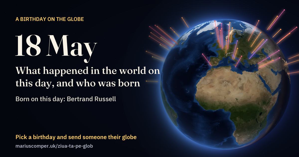 The Earth on 18 May, with the rays of the day’s events