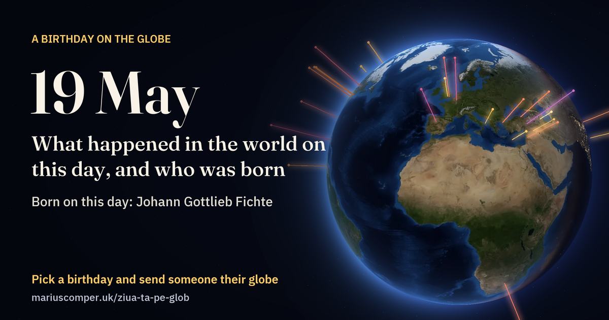 The Earth on 19 May, with the rays of the day’s events