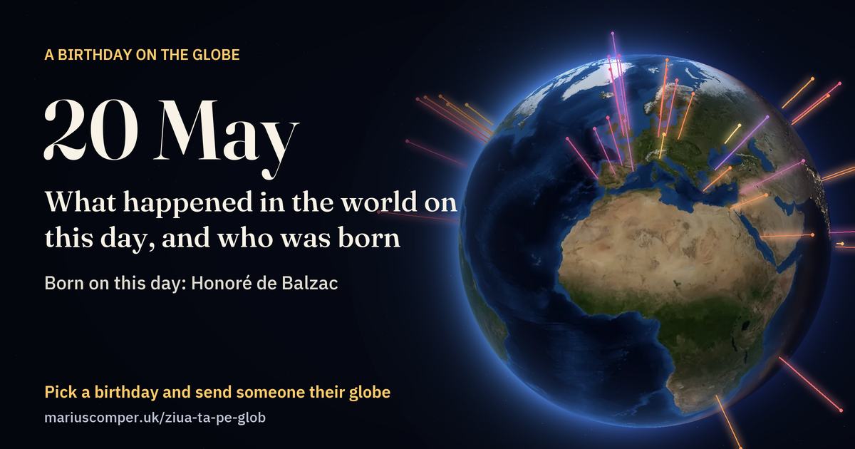 The Earth on 20 May, with the rays of the day’s events