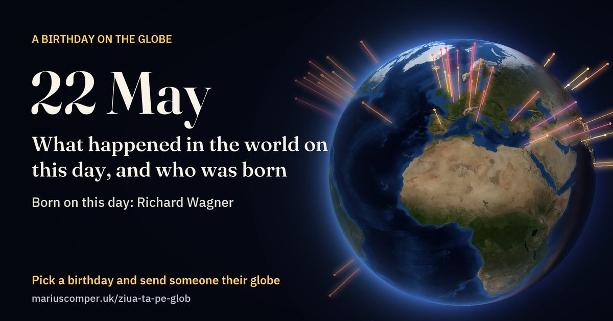 The Earth on 22 May, with the rays of the day’s events
