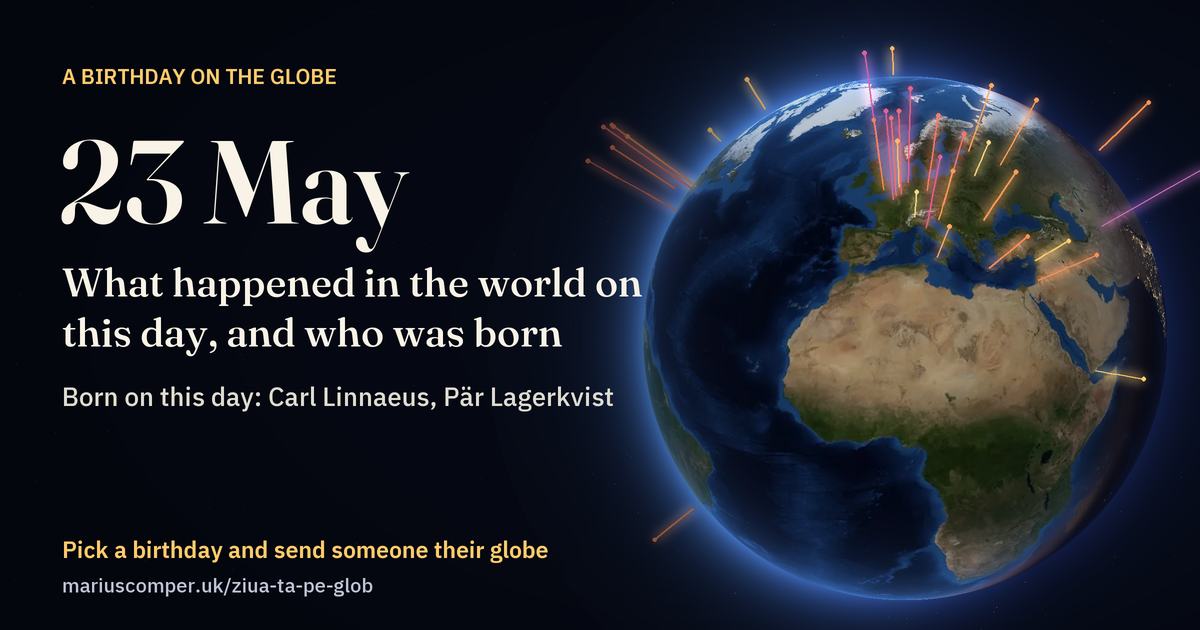 The Earth on 23 May, with the rays of the day’s events