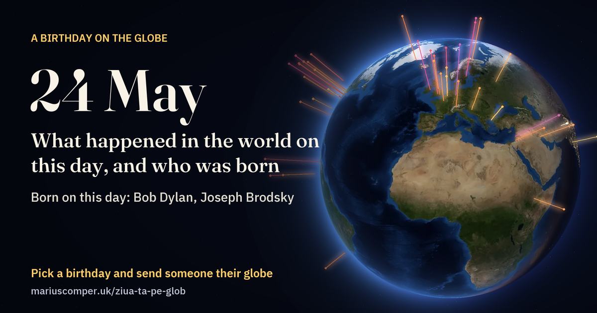 The Earth on 24 May, with the rays of the day’s events