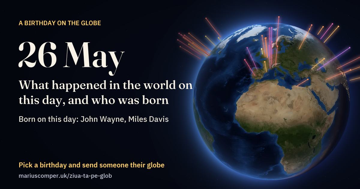 The Earth on 26 May, with the rays of the day’s events