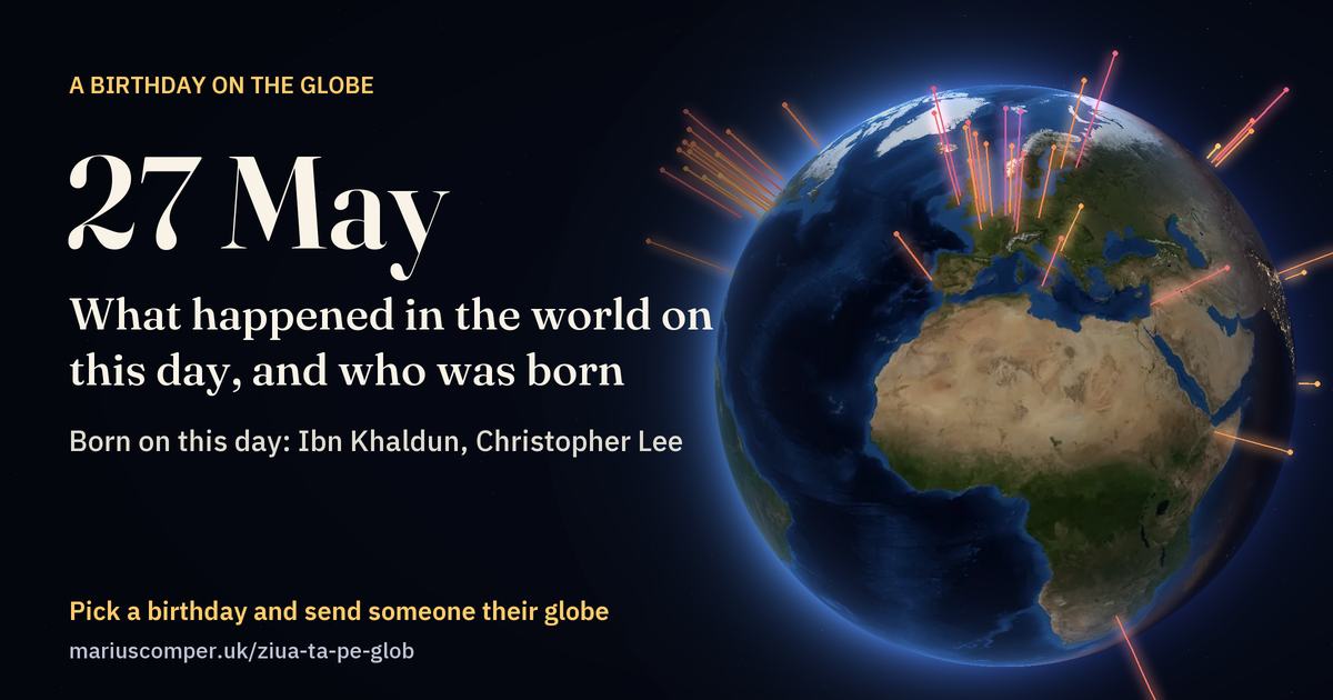 The Earth on 27 May, with the rays of the day’s events