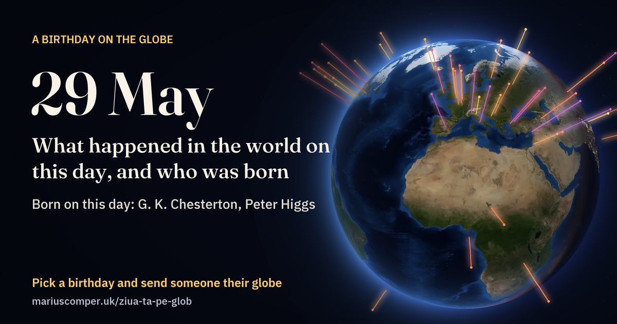 The Earth on 29 May, with the rays of the day’s events