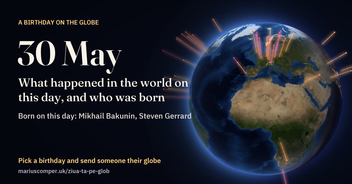 The Earth on 30 May, with the rays of the day’s events