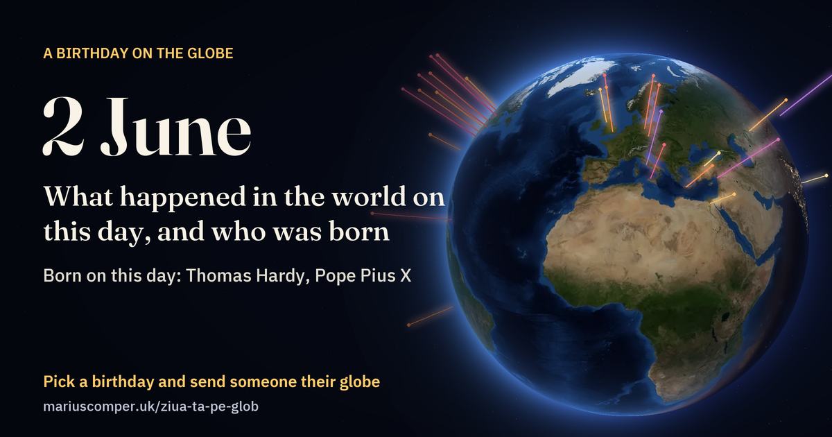 The Earth on 2 June, with the rays of the day’s events