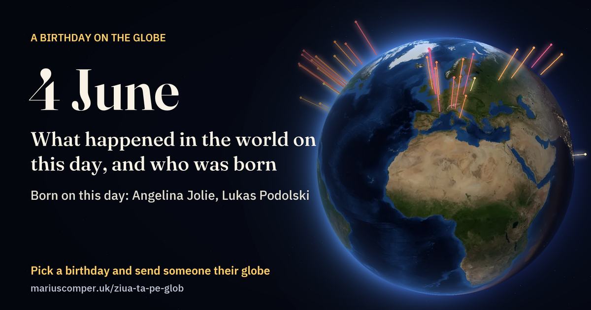 The Earth on 4 June, with the rays of the day’s events