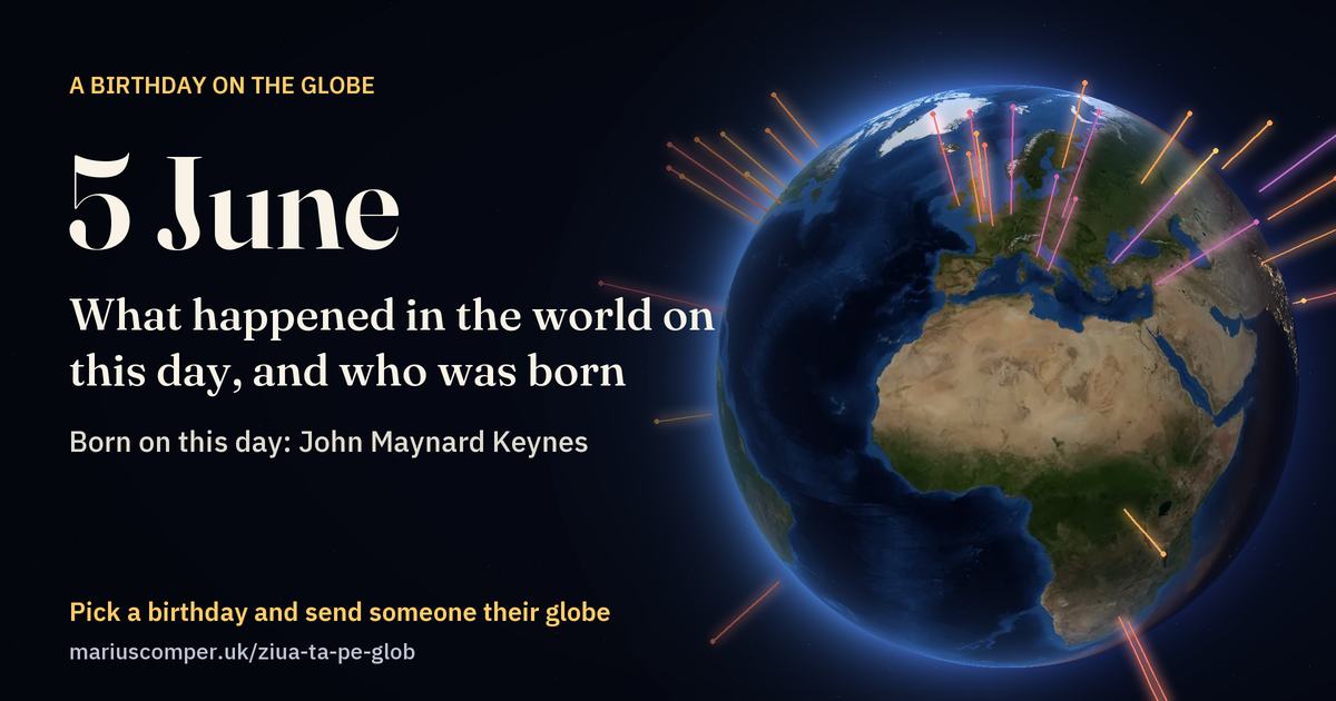 The Earth on 5 June, with the rays of the day’s events