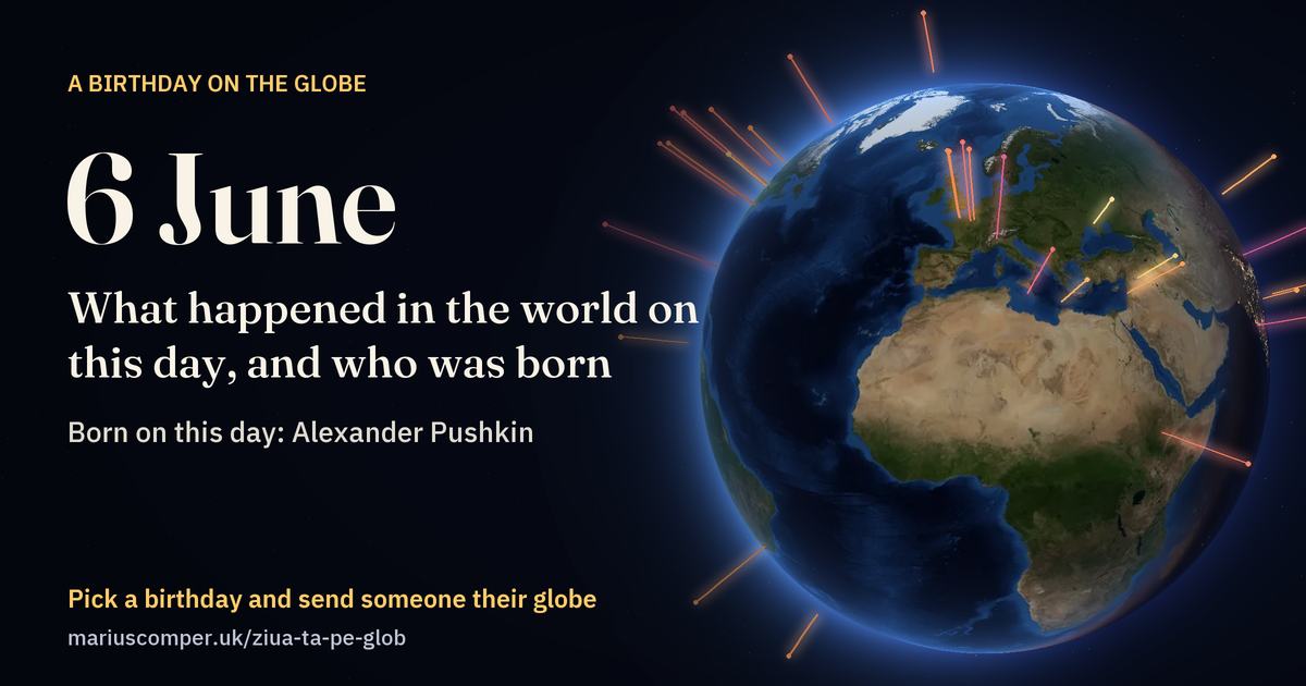 The Earth on 6 June, with the rays of the day’s events