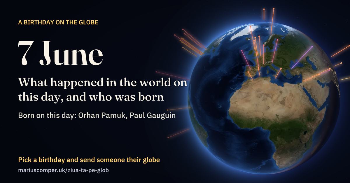 The Earth on 7 June, with the rays of the day’s events