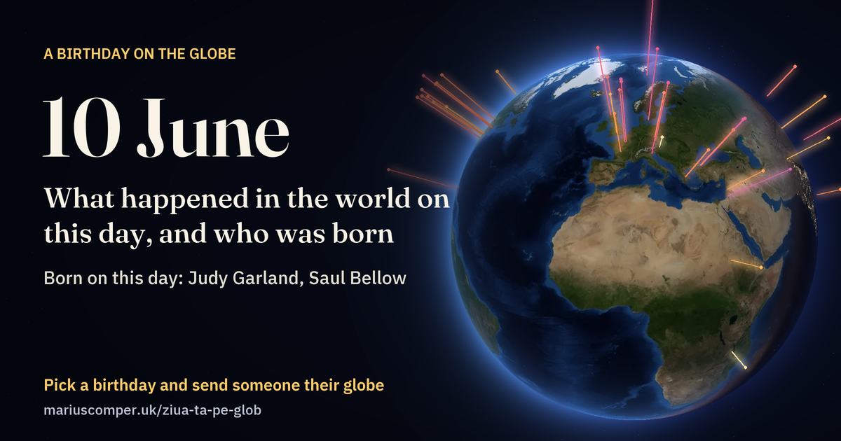 The Earth on 10 June, with the rays of the day’s events