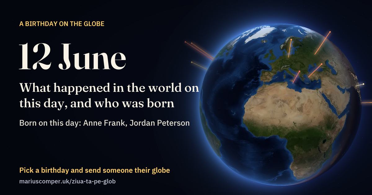 The Earth on 12 June, with the rays of the day’s events