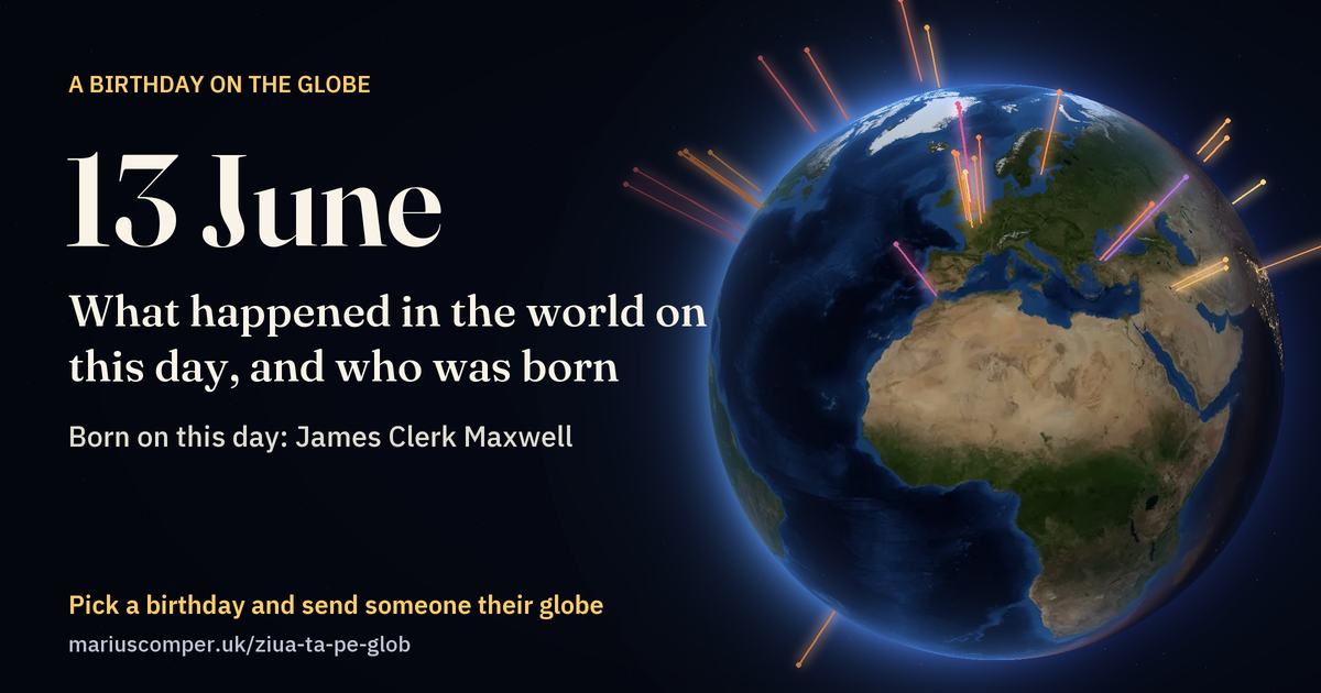 The Earth on 13 June, with the rays of the day’s events