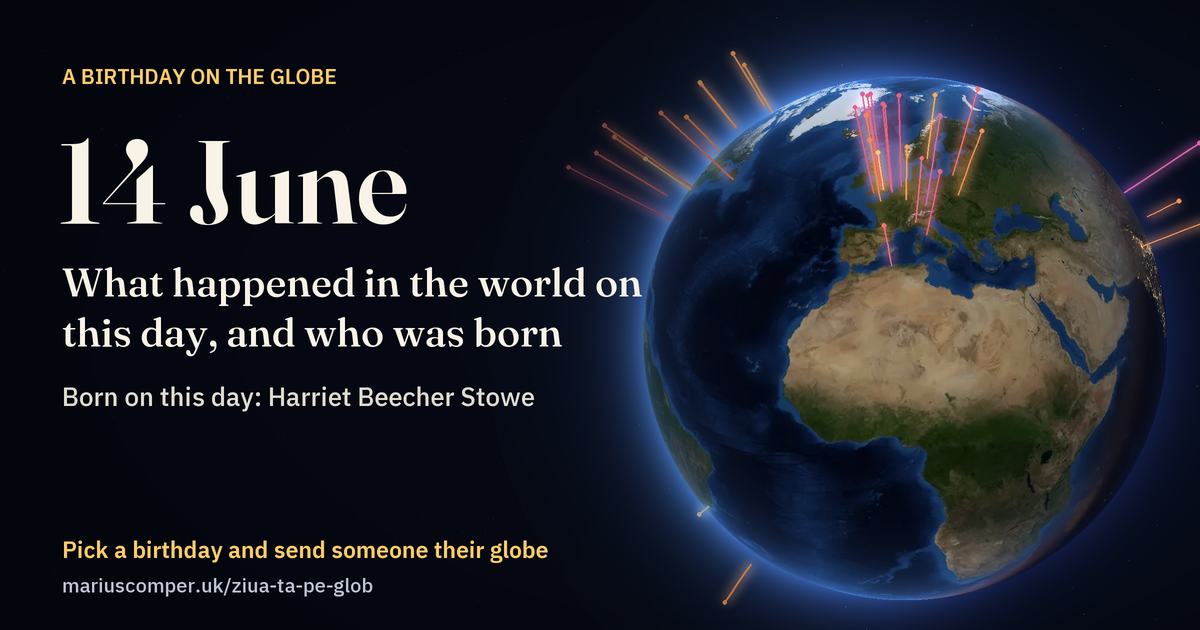 The Earth on 14 June, with the rays of the day’s events