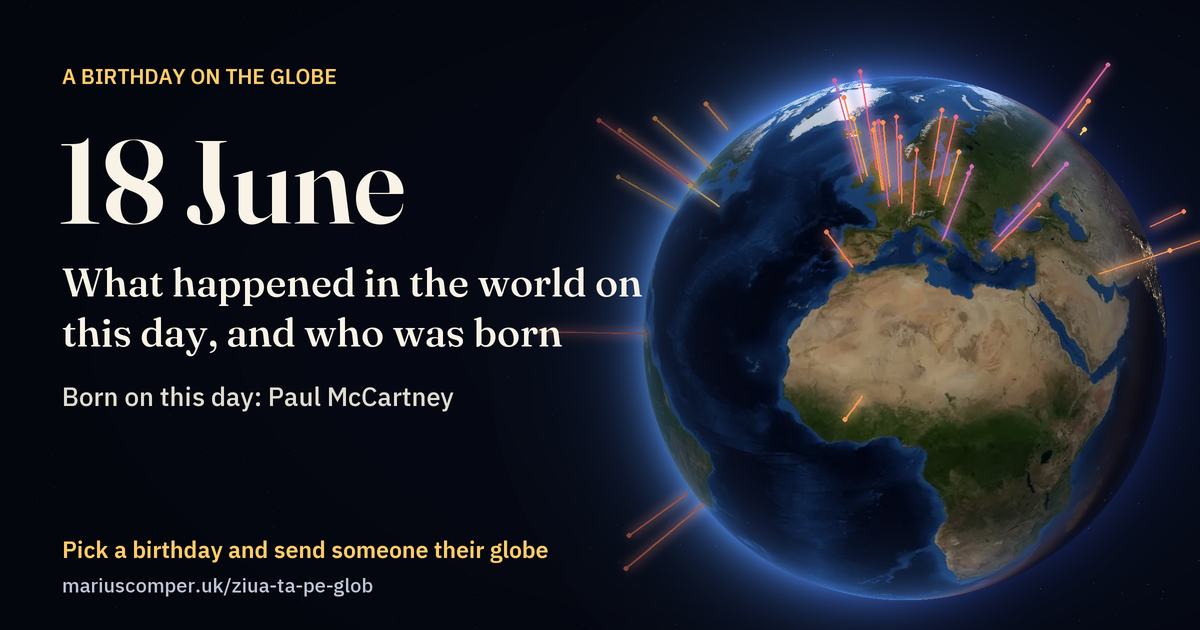 The Earth on 18 June, with the rays of the day’s events