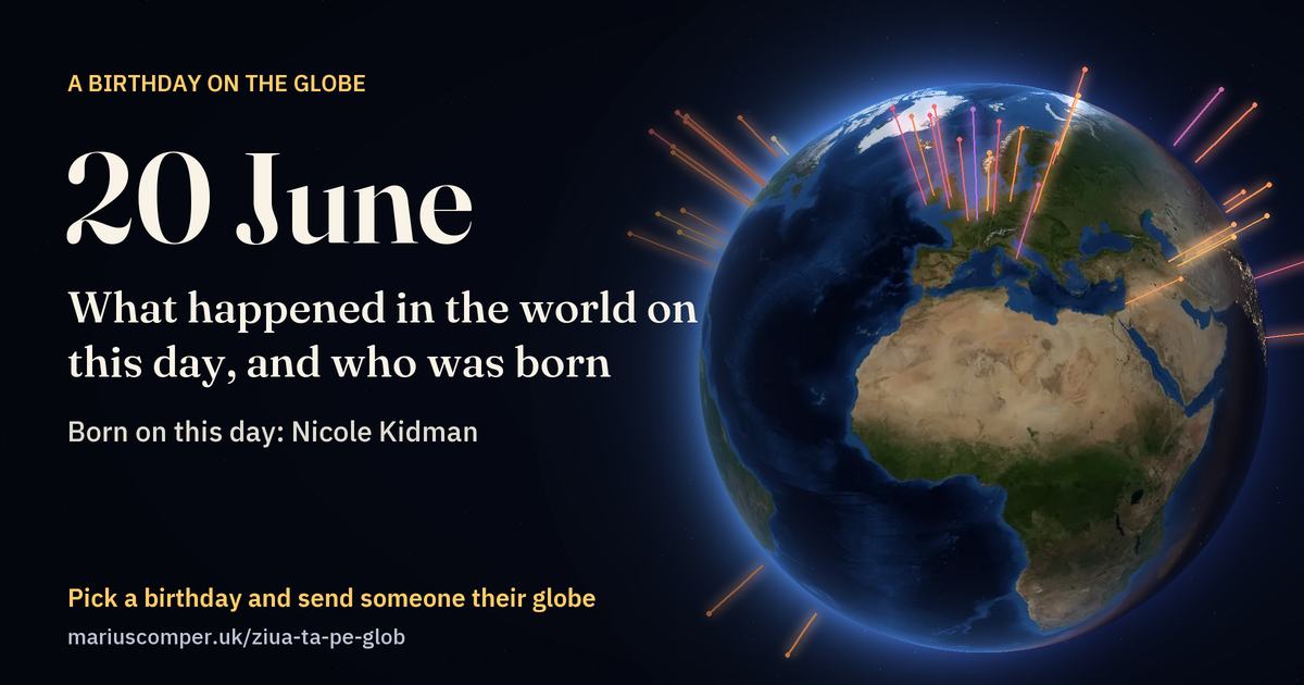 The Earth on 20 June, with the rays of the day’s events
