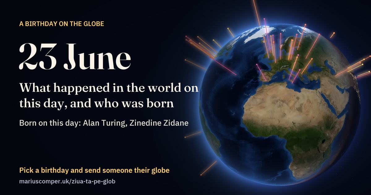 The Earth on 23 June, with the rays of the day’s events
