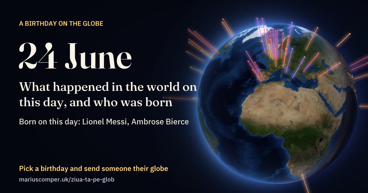 The Earth on 24 June, with the rays of the day’s events