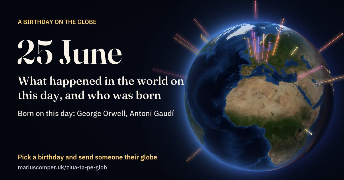 The Earth on 25 June, with the rays of the day’s events