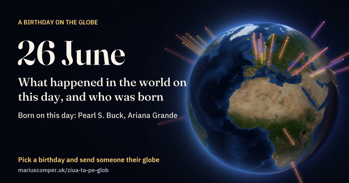 The Earth on 26 June, with the rays of the day’s events