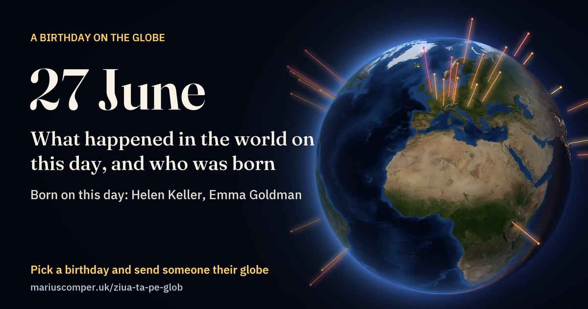 The Earth on 27 June, with the rays of the day’s events