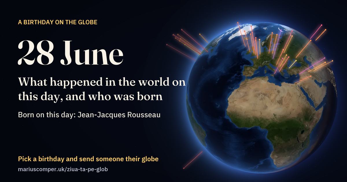 The Earth on 28 June, with the rays of the day’s events