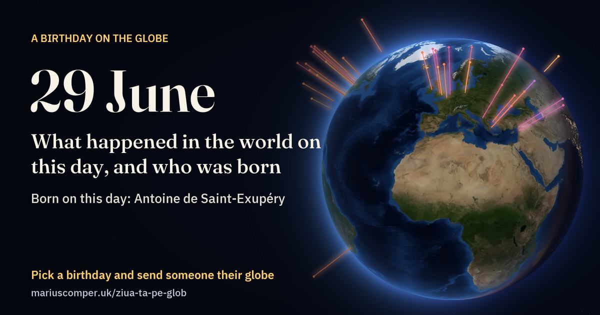 The Earth on 29 June, with the rays of the day’s events