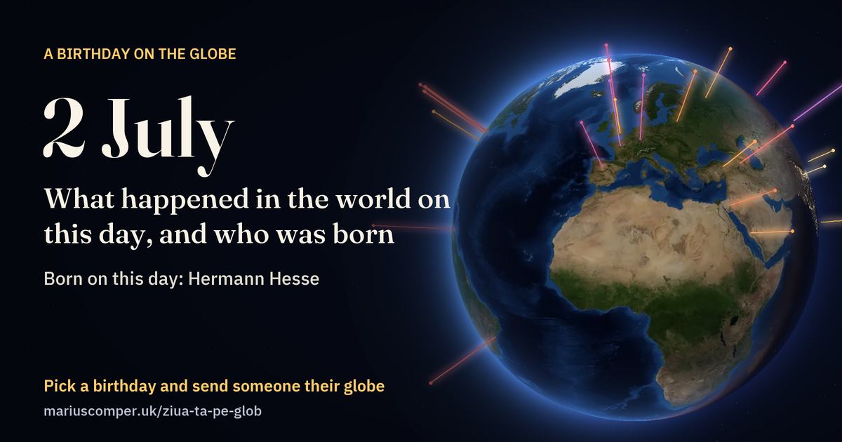 The Earth on 2 July, with the rays of the day’s events