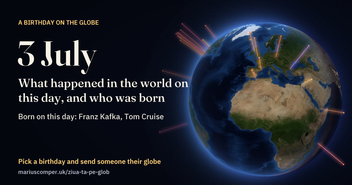 The Earth on 3 July, with the rays of the day’s events
