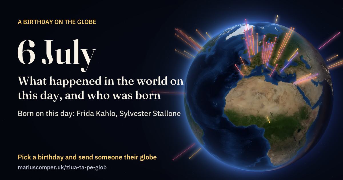 The Earth on 6 July, with the rays of the day’s events