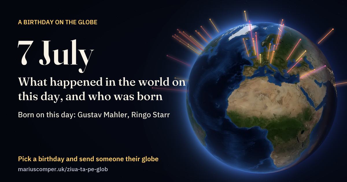 The Earth on 7 July, with the rays of the day’s events