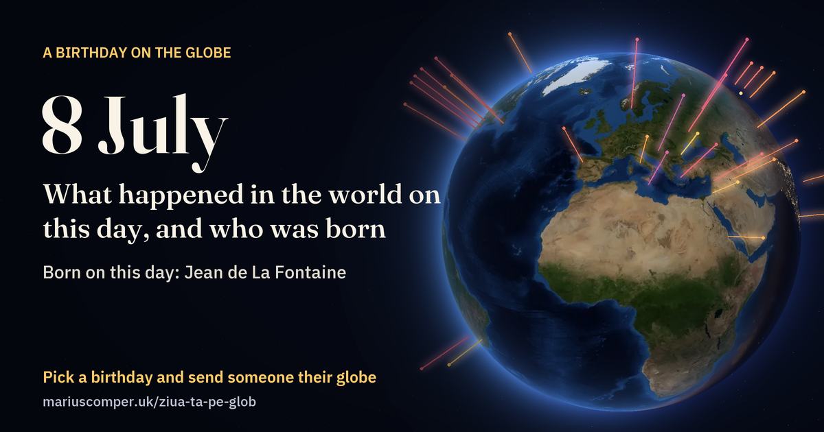 The Earth on 8 July, with the rays of the day’s events