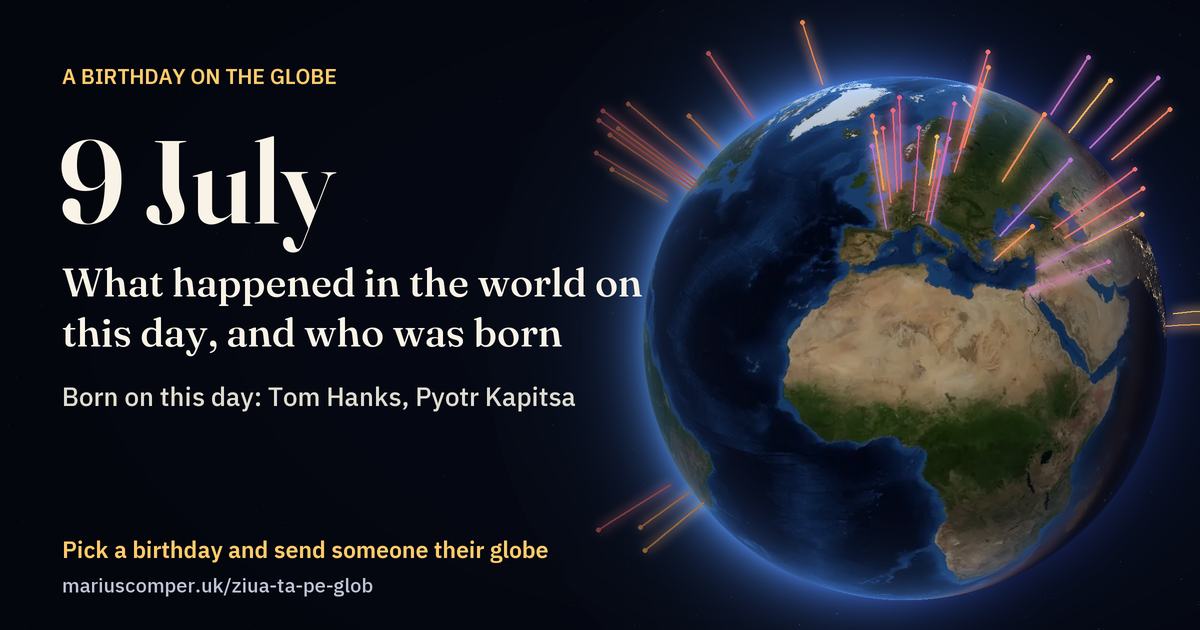The Earth on 9 July, with the rays of the day’s events