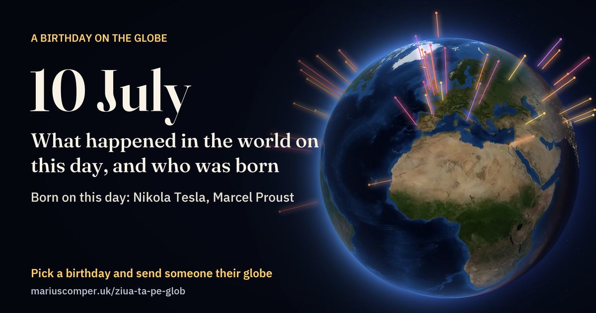 The Earth on 10 July, with the rays of the day’s events
