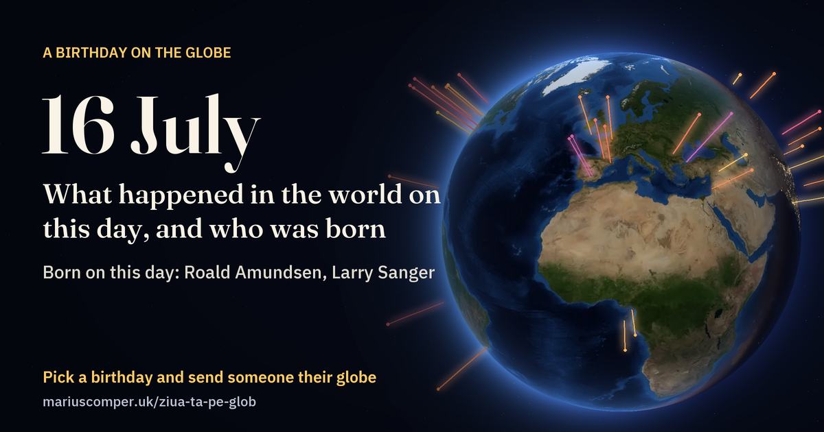 The Earth on 16 July, with the rays of the day’s events