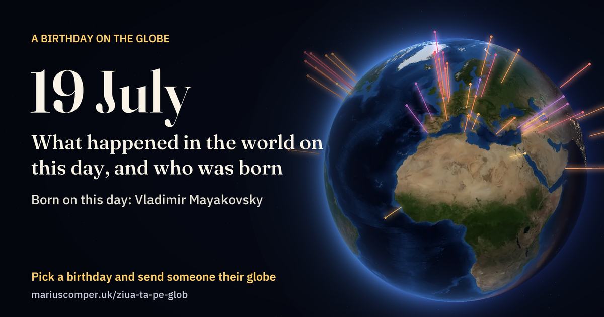 The Earth on 19 July, with the rays of the day’s events