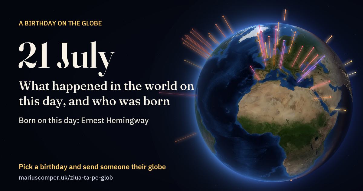 The Earth on 21 July, with the rays of the day’s events