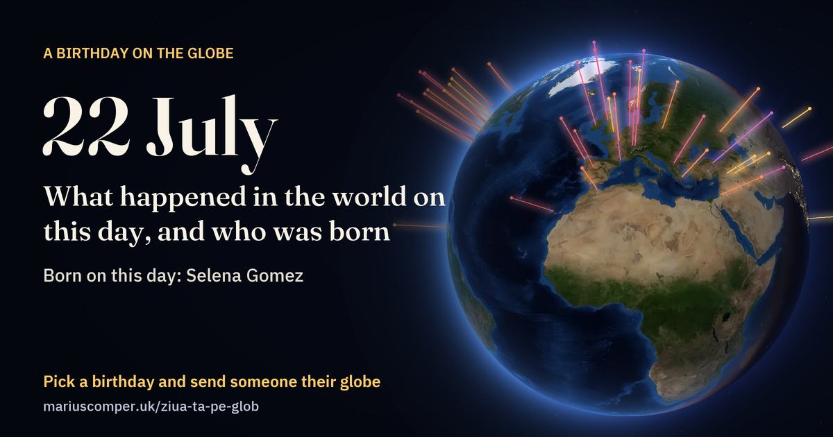 The Earth on 22 July, with the rays of the day’s events
