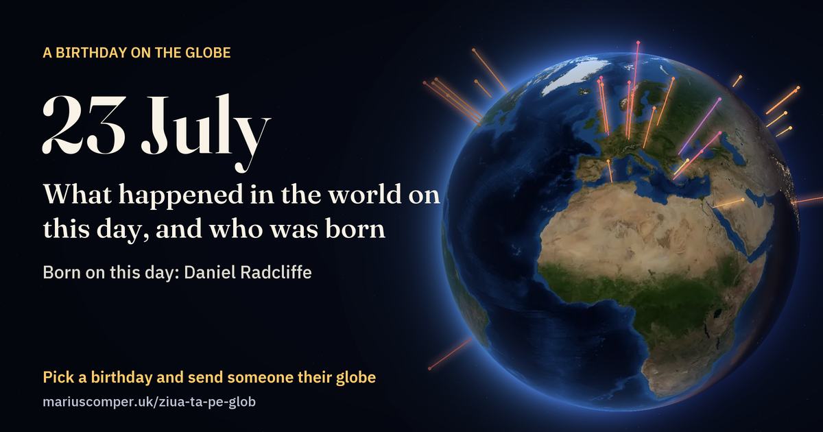 The Earth on 23 July, with the rays of the day’s events