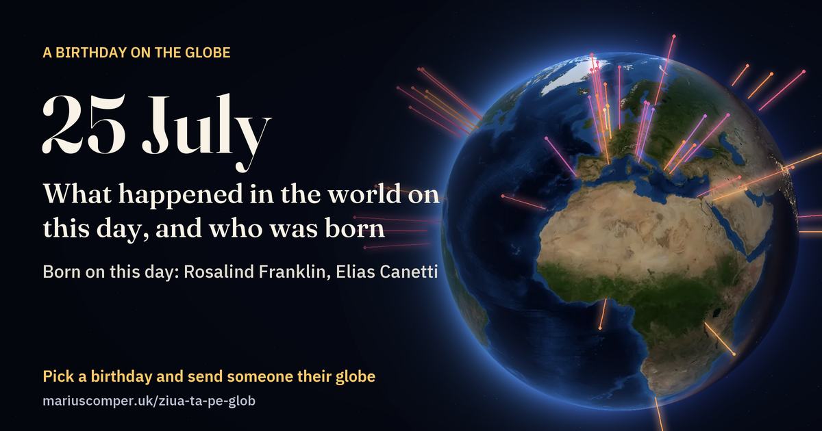 The Earth on 25 July, with the rays of the day’s events
