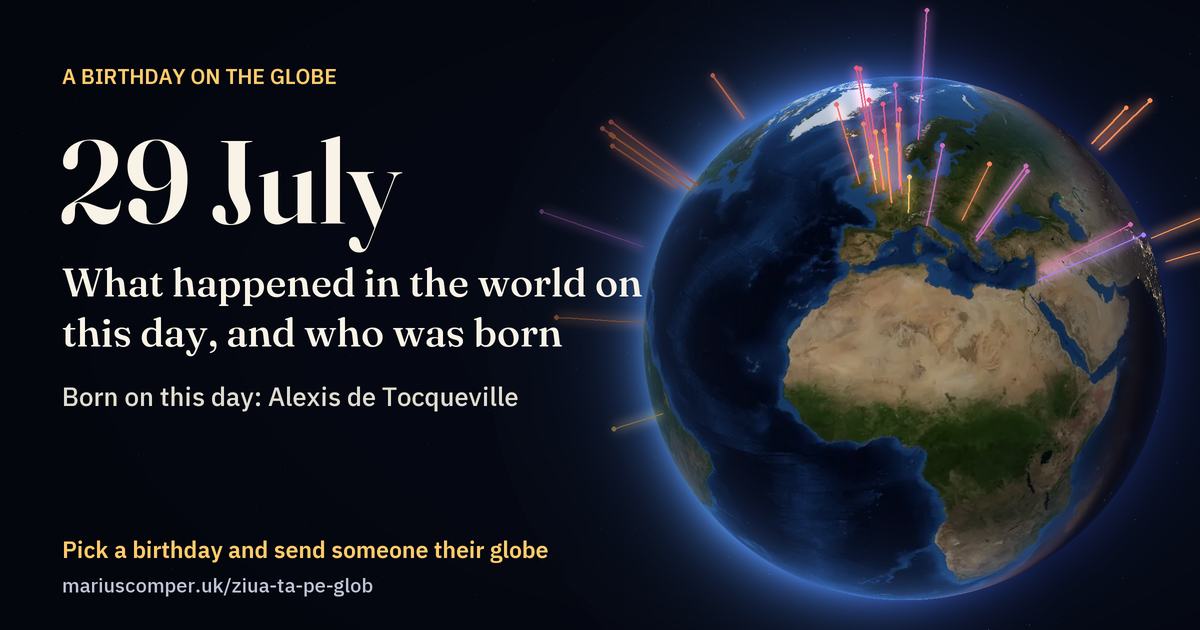The Earth on 29 July, with the rays of the day’s events