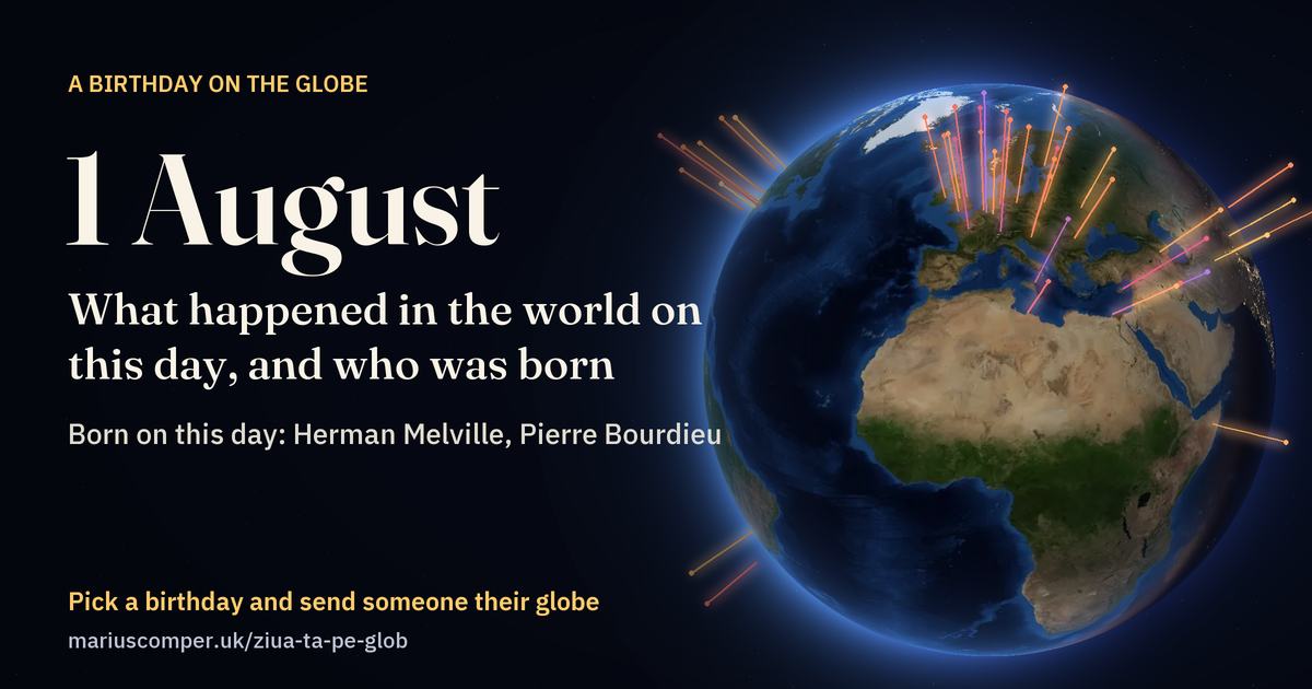 The Earth on 1 August, with the rays of the day’s events