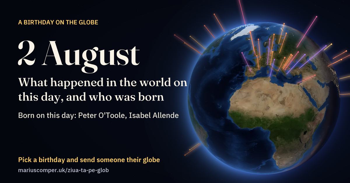 The Earth on 2 August, with the rays of the day’s events