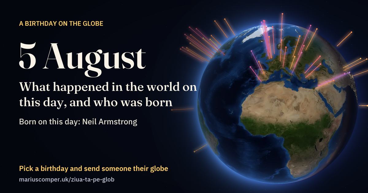 The Earth on 5 August, with the rays of the day’s events