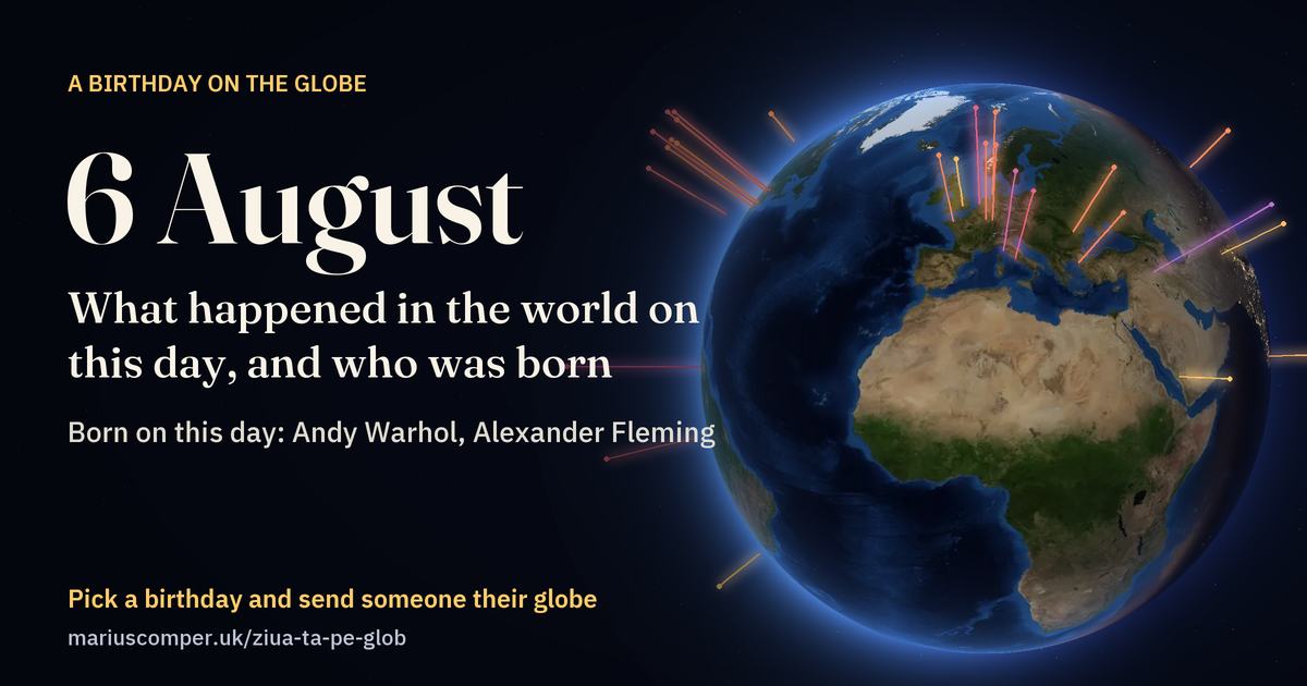 The Earth on 6 August, with the rays of the day’s events