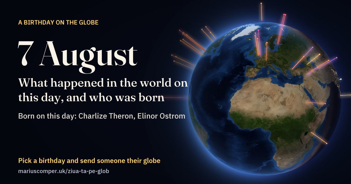 The Earth on 7 August, with the rays of the day’s events